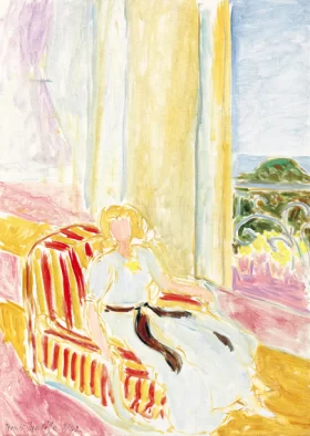 Jeune fille en robe blanche, assise près de la fenêtre by Henri Matisse