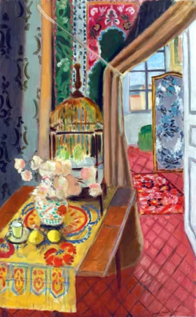 Interior, Flowers and Parakeets by Henri Matisse