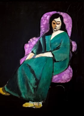 Laurette in a Green Robe, Black Background by Henri Matisse