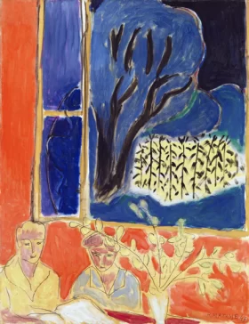 Deux fillettes, fond corail, jardin bleu by Henri Matisse Deux fillettes, fond corail, jardin bleu by Henri Matisse