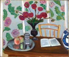 Still Life, Bouquet of Dahlias and White Book by Henri Matisse Still Life, Bouquet of Dahlias and White Book by Henri Matisse