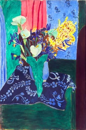 Arum Lilies, Irises and Mimosa (Flowers in a Blue Vase on a Blue Tablecloth) by Henri Matisse Arum Lilies, Irises and Mimosa (Flowers in a Blue Vase on a Blue Tablecloth) by Henri Matisse