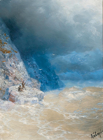 Choppy seas near a rocky coast, 1899 by Ivan Aivazovsky, oil painting reproduction on canvas Choppy seas near a rocky coast, 1899 by Ivan Aivazovsky