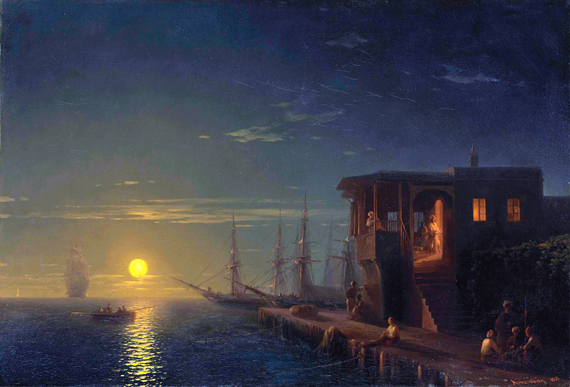 An Ottoman coffee-house in the moonlight by Ivan Aivazovsky
