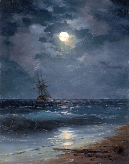 Ship by Moonlight by Ivan Aivazovsky, oil painting reproduction on canvas Ship by Moonlight by Ivan Aivazovsky