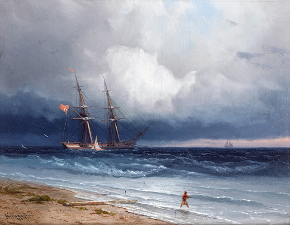 Ship by the Shore by Ivan Aivazovsky, oil painting reproduction on canvas Ship by the Shore by Ivan Aivazovsky