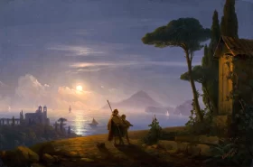 Pair-New Moon and a View of the Bay of Pozzuoli on a Moonlit Night, with the Islands of Nisida and Ischia in the Background by Ivan Aivazovsky Pair-New Moon and a View of the Bay of Pozzuoli on a Moonlit Night, with the Islands of Nisida and Ischia in the Background by Ivan Aivazovsky