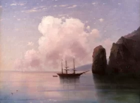Ship in Calm Water at Dusk by Ivan Aivazovsky