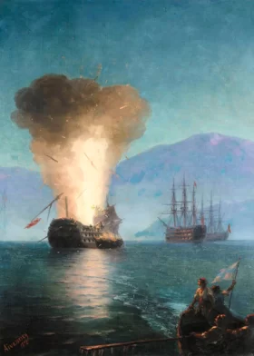 The Firing of the Turkish Fleet by Kanaris in 1822 by Ivan Aivazovsky