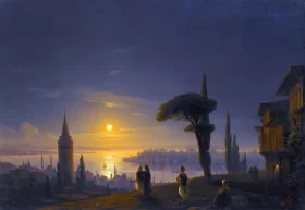 The Galata Tower by Moonlight 1845 by Ivan Aivazovsky