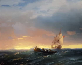 Vessels in a swell at sunset 1850 by Ivan Aivazovsky
