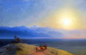 View of the Caucasus with Mount Kazbek in the Distance, 1868 by Ivan Aivazovsky View of the Caucasus with Mount Kazbek in the Distance, 1868 by Ivan Aivazovsky