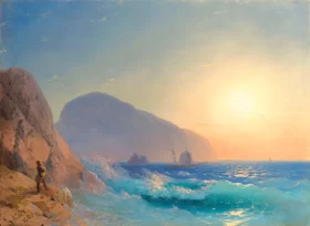 Pushkin looking out to Ayu-Dag, Crimea, 1818 by Ivan Aivazovsky