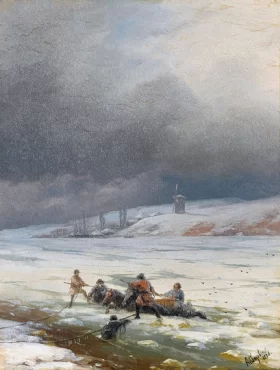 Hauling a Horse and Cart out of the Ice 1876 by Ivan Aivazovsky Hauling a Horse and Cart out of the Ice 1876 by Ivan Aivazovsky