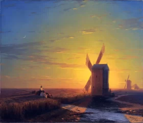 Windmills in the Ukrainian steppe at sunset 1862 by Ivan Aivazovsky Windmills in the Ukrainian steppe at sunset 1862 by Ivan Aivazovsky