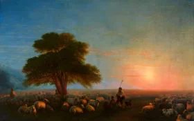 Shepherds with a flock of sheep 1872 by Ivan Aivazovsky