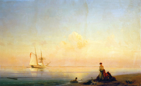 Sea shore, Calm, 1843 by Ivan Aivazovsky, oil painting reproduction on canvas Sea shore, Calm, 1843 by Ivan Aivazovsky