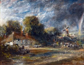 Landscape with a Red-Tiled Cottage, a Windmill and a Rainbow by John Constable Landscape with a Red-Tiled Cottage, a Windmill and a Rainbow by John Constable