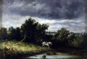 Landscape with two horses and a brook by John Constable Landscape with two horses and a brook by John Constable