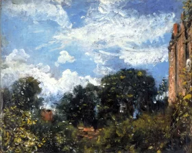 Study of sky and trees, with a red house, at Hampstead 1821 by John Constable