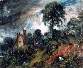 A Cottage among Trees, with a Sandbank by John Constable