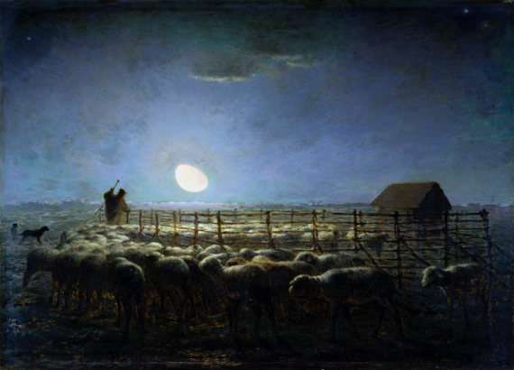 The Sheepfold, Moonlight by Francois Millet