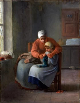 The Knitting Lesson 1860 by Francois Millet The Knitting Lesson 1860 by Francois Millet