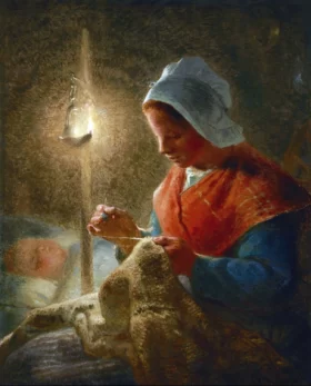 Woman Sewing by Lamplight by Francois Millet Woman Sewing by Lamplight by Francois Millet