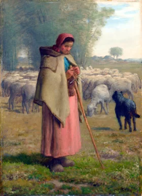 Young Girl Guarding Her Sheep by Francois Millet Young Girl Guarding Her Sheep by Francois Millet