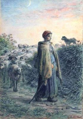 Shepherdess and Her Flock At Nightfall by Francois Millet Shepherdess and Her Flock At Nightfall by Francois Millet