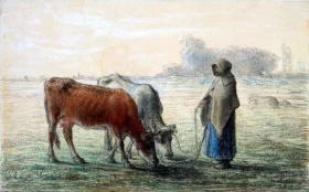 Peasant Girl with Two Cows by Francois Millet