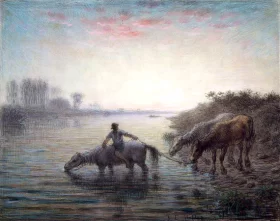 Watering Horses, Sunset by Francois Millet