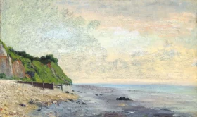 Cliffs On the Sea Coast- Small Beach, Sunrise 1865 by Gustave Courbet Cliffs On the Sea Coast- Small Beach, Sunrise 1865 by Gustave Courbet
