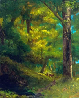 Deux Chevreuils Dans La Forêt by Gustave Courbet