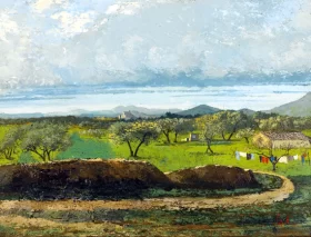 Landscape with Wall and Orchard by Gustave Courbet
