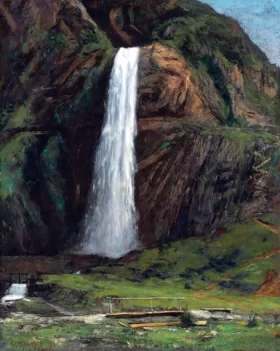 Un Pont Piétonnier Et Une Cascade En Montagne by Gustave Courbet Un Pont Piétonnier Et Une Cascade En Montagne by Gustave Courbet