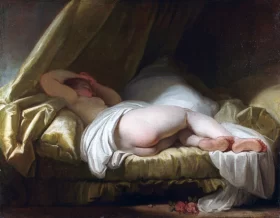 A Young girl sleeping by Jean-Honoré Fragonard
