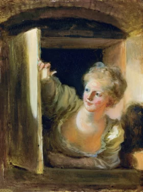 A Young Woman Leaning out of a Window by Jean-Honoré Fragonard