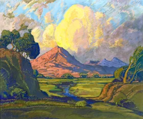 Extensive landscape with Mountains by Jacobus Hendrik Pierneef