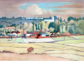Landscape with Ploughed Fields, a Village Beyond by Jacobus Hendrik Pierneef Landscape with Ploughed Fields, a Village Beyond by Jacobus Hendrik Pierneef