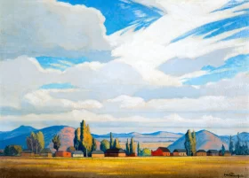 Plaasopstel Met Bome by Jacobus Hendrik Pierneef Plaasopstel Met Bome by Jacobus Hendrik Pierneef