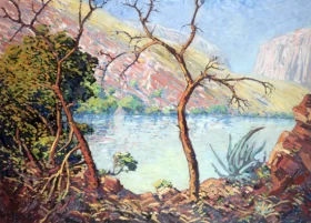 Trees By a Dam by Jacobus Hendrik Pierneef Trees By a Dam by Jacobus Hendrik Pierneef