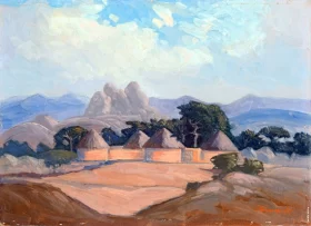 Village with Mountains Beyond by Jacobus Hendrik Pierneef Village with Mountains Beyond by Jacobus Hendrik Pierneef