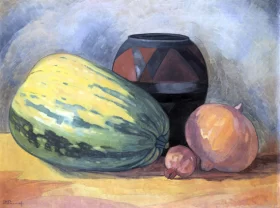 Still Life of Gourds, a Pomegranate and an African Clay Pot by Jacobus Hendrik Pierneef Still Life of Gourds, a Pomegranate and an African Clay Pot by Jacobus Hendrik Pierneef