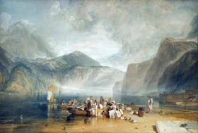 Lake of Lucerne, from the Landing Place at Fleulen, Looking towards Bauen and Tell's Chapel, Switzerland by J.M.W. Turner Lake of Lucerne, from the Landing Place at Fleulen, Looking towards Bauen and Tell's Chapel, Switzerland by J.M.W. Turner