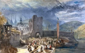 A View of Boppart, with Figures on the River Bank 1819 by J.M.W. Turner