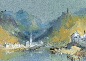 On the Mosel- Bernkastel, Kues and The Landshut, Germany by J.M.W. Turner On the Mosel- Bernkastel, Kues and The Landshut, Germany by J.M.W. Turner
