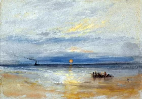 Coastal View at Sunset with Fishing Boat Returning to Port by J.M.W. Turner Coastal View at Sunset with Fishing Boat Returning to Port by J.M.W. Turner
