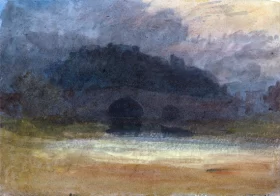 Evening Landscape with Castle and Bridge in Yorkshire by J.M.W. Turner
