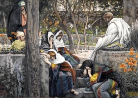 Jesus, Mary Magdalene, And Martha At Bethany by James Tissot Jesus, Mary Magdalene, And Martha At Bethany by James Tissot